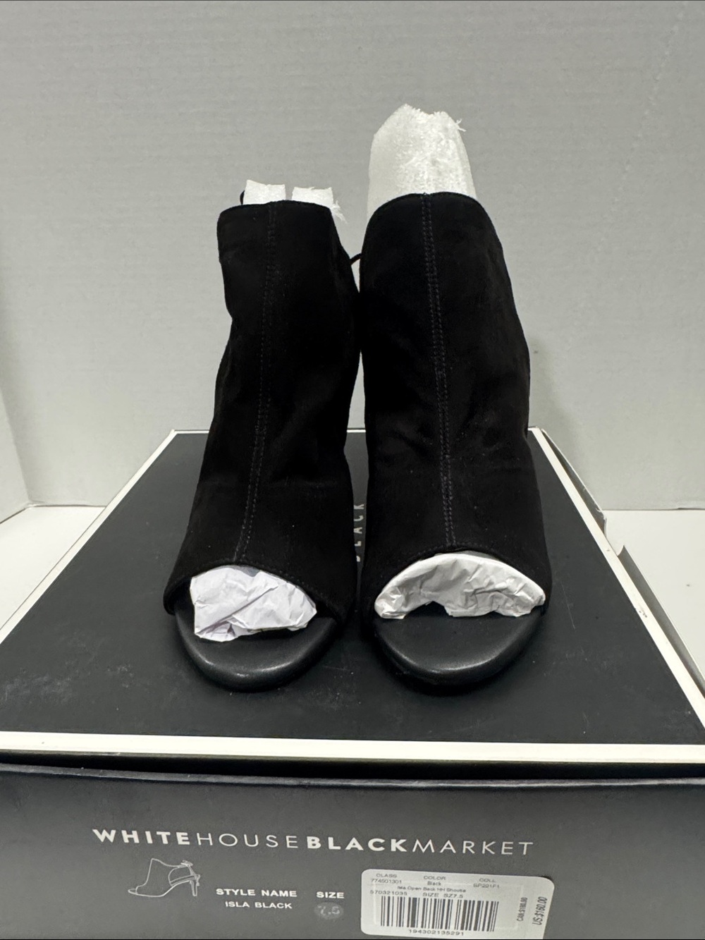 White House Black Market Black Suede Peep-Toe Ankle Booties